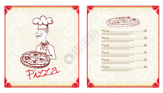Pizza 菜单模板烹饪茶点旗帜餐厅创造力身份公司午餐插图厨师图片
