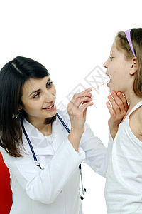 医生评估病人护士女性孩子药品疾病诊所流感服务医院舌头图片