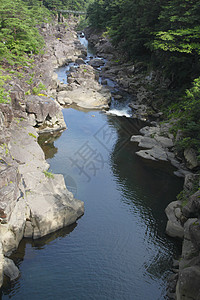 的山谷genbi蓝色岩石溪流绿色旅行天空假期公园图片