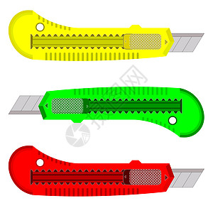 白背景纸上的可塑刀 笑边缘黄色塑料艺术品插图蓝色黑色工作纸板办公室图片