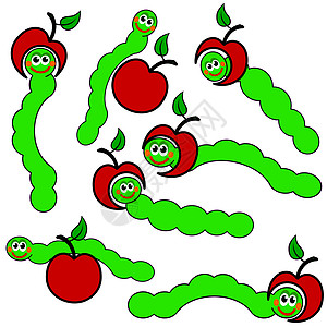和虫虫毛虫 矢量动物蛴螬红色食物漫画图纸水果艺术幼虫素食者图片