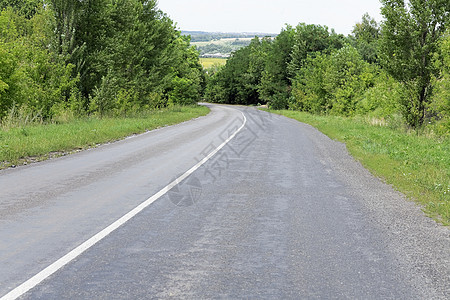 清空弯曲道路和树木车道旅行土地太阳国家地平线街道风景速度蓝色图片