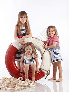 舰艇女孩们救生圈衣服冒充戏服楷模海军孩子们海滩工作室图片
