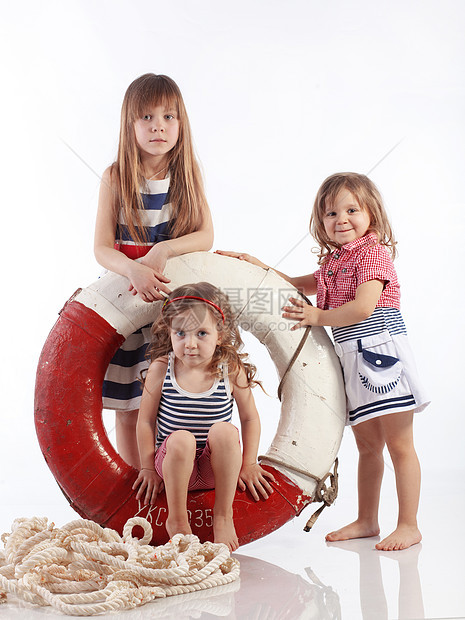 舰艇女孩们救生圈衣服冒充戏服楷模海军孩子们海滩工作室图片