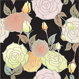 玫瑰花样无缝黑色图案花朵墙纸背景黄色玫瑰粉色图片