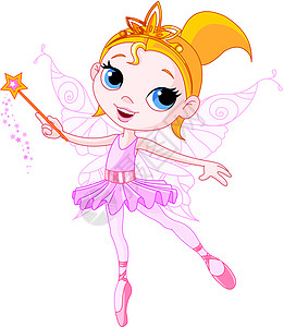 可爱的仙女飞行皇冠孩子金发翅膀魔法棒公主裙子魔法芭蕾舞图片