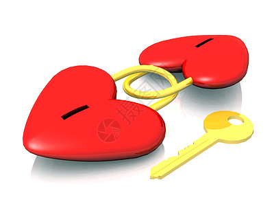 心脏的键插图红色黄色枷锁钥匙纽带家庭夫妻束缚u型图片