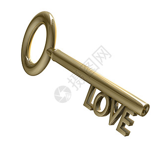 金金键中带有爱文字3d钥匙生长性别插图渲染金子胜利生活金属工作图片