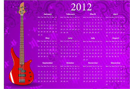 2012年矢量欧洲日历 配有贝斯吉他图片