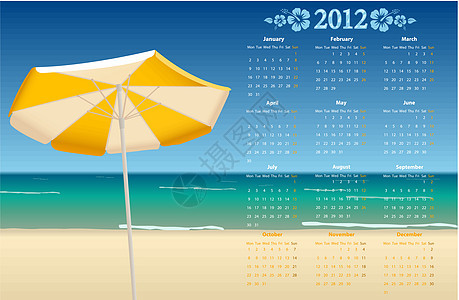 2012年矢量日历 带有热带海滩图片
