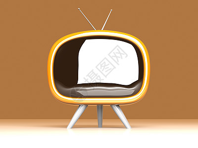 Retro Tv 重试Tv电视播送播客视频广告投掷宣传屏幕黄色橙子图片