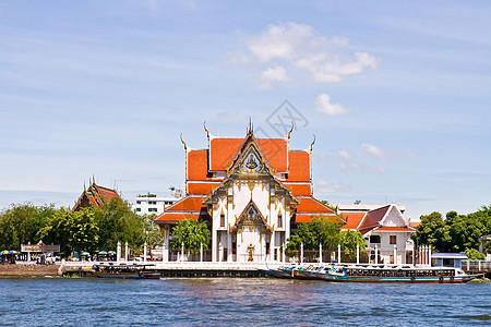Wat Rakang 河边的泰国寺庙图片