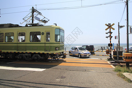 Enoshima 电力铁路和天空运输技术火车蓝色电铁旅行机车图片
