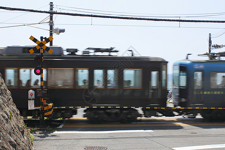 Enoshima 电力铁路和天空电铁运输技术火车旅行机车蓝色图片