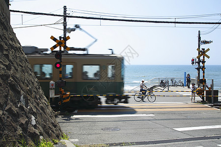 Enoshima 电力铁路和天空火车机车运输蓝色电铁技术旅行图片