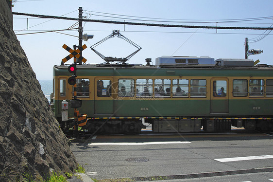 Enoshima 电力铁路和天空电铁旅行蓝色机车技术运输火车图片