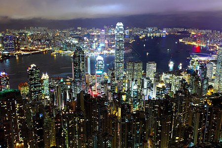 晚上在香港摩天大楼地标景观旅游办公室游客建筑蓝色市中心建造图片