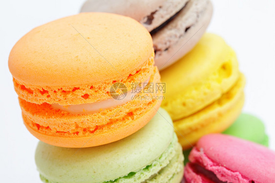马卡龙饼干食物美食黄色小吃糖果棕色白色粉色甜点图片