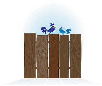 木墙上蓝鸟的矢量插图图片