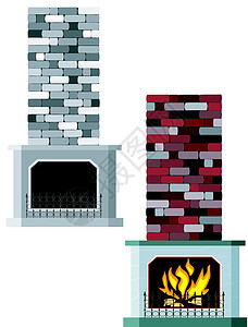 壁炉矢量插图烟囱房子火焰木头烛光地面辉光岩石烧伤石头图片