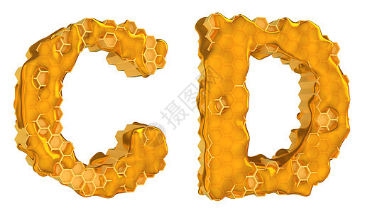蜜蜂字体 C和 D 字母孤立六边形细胞蜂蜡字符高专蜂蜜流动人权甜点梳子背景图片