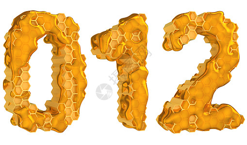 蜜蜂字体 0 1 和 2 数字分离密码液体甜点蜂蜜黄色蜂窝六边形梳子蜂蜡白色图片