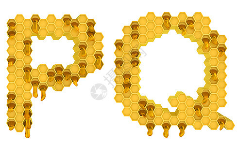 蜜蜂字体 P 和 Q 字母孤立食物荒野高专六边形梳子蜂蜜橙子细胞蜂窝人权图片