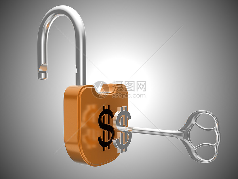 解锁美元货币锁锁钥匙插图互锁机密固定器锁定秘密金子储物柜黄铜图片