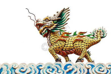 中国风格的龙雕像动物节日力量金子寺庙刺刀雕塑财富蓝色天空图片