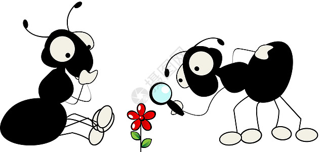 卡通蚂蚁两只蚂蚁和花朵设计图片