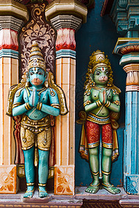 印度神庙的哈努曼雕像 斯里兰加纳特瓦米寺神灵寺庙上帝浮雕图片