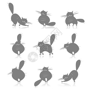 让你设计出有趣的灰色肥猫的轮廓尾巴收藏哺乳动物铅笔猫科绘画卡通片爪子反射条纹图片