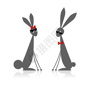 几只兔子 黑色的轮廓图 你的设计文化运气插图艺术铅笔绘画夹子太阳镜宠物哺乳动物图片