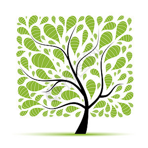 设计上美美的艺术树装饰品漩涡风格绿色生长绘画衬套叶子花园森林图片