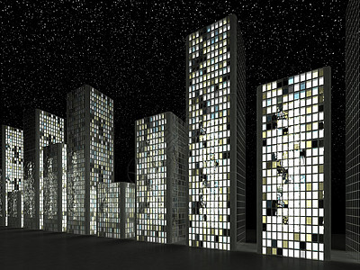 城市 抽象的摩天大楼和星空图片