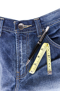 让式和测量胶带靛青磁带数字仪表裁缝厘米成功标签牛仔裤服装图片