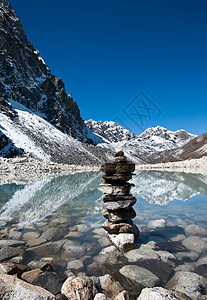 和谐 戈基约附近的石堆和神圣湖山腰登山远足首脑旅行踪迹冒险蓝色石头岩石图片