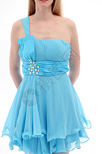 穿着蓝裙子的妇女电影庆典魅力派对织物裁剪躯干钻石蓝色图片