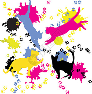 猫模式插图脚印青色动物黄色宠物爪子黑色猫科图片