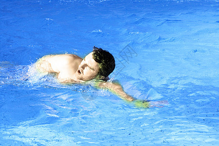 游泳池中的青年运动游泳运动员图片