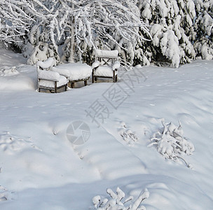 冬天的雪椅图片