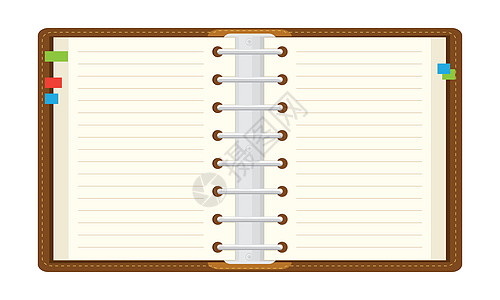 打开笔记本白色剪贴书签日记学校钱包笔记纸插图教育空白图片