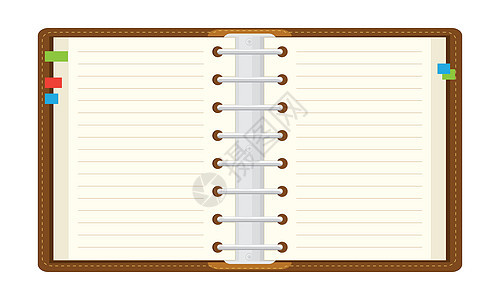打开笔记本白色剪贴书签日记学校钱包笔记纸插图教育空白图片