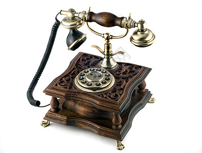 古董电话电讯技术时间听者旋转白色棕色木头数字图片