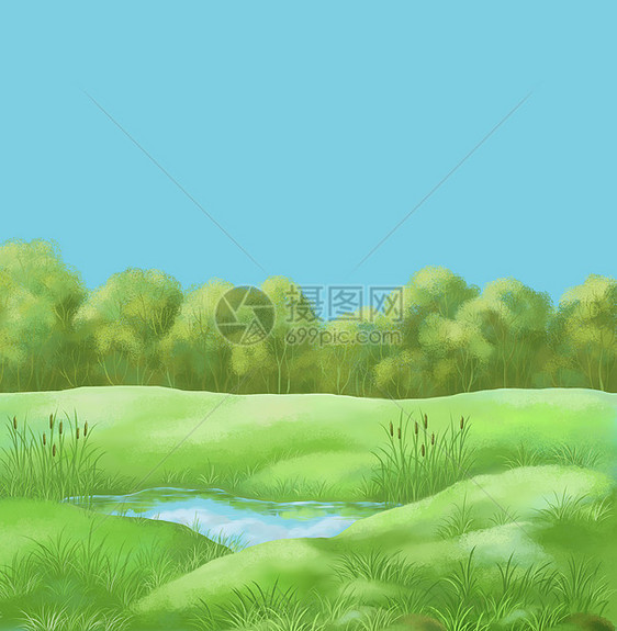 图片 夏季风景写意蓝色衬套帆布天空桦木叶子艺术沼泽环境图片