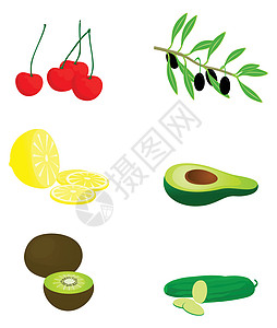 植物图标食物浆果水果柠檬黄瓜奇异果插图图片