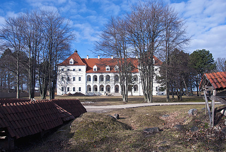 中世纪立陶宛城堡Birzai遗产历史全景旅游历史性建筑学建筑房子地标爬坡图片