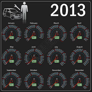 2013年全天候超速计车载矢量数字天气车速里程表海浪插图汽车仪表日历图片