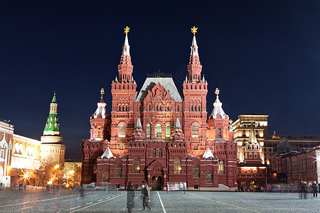 晚上在莫斯科的红广场旅游地标教会历史性宗教活力游客红色旅行正方形图片