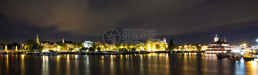 阿姆斯特丹夜间全景中心建筑地标建筑学海宫酒店景观城市特丹历史图片